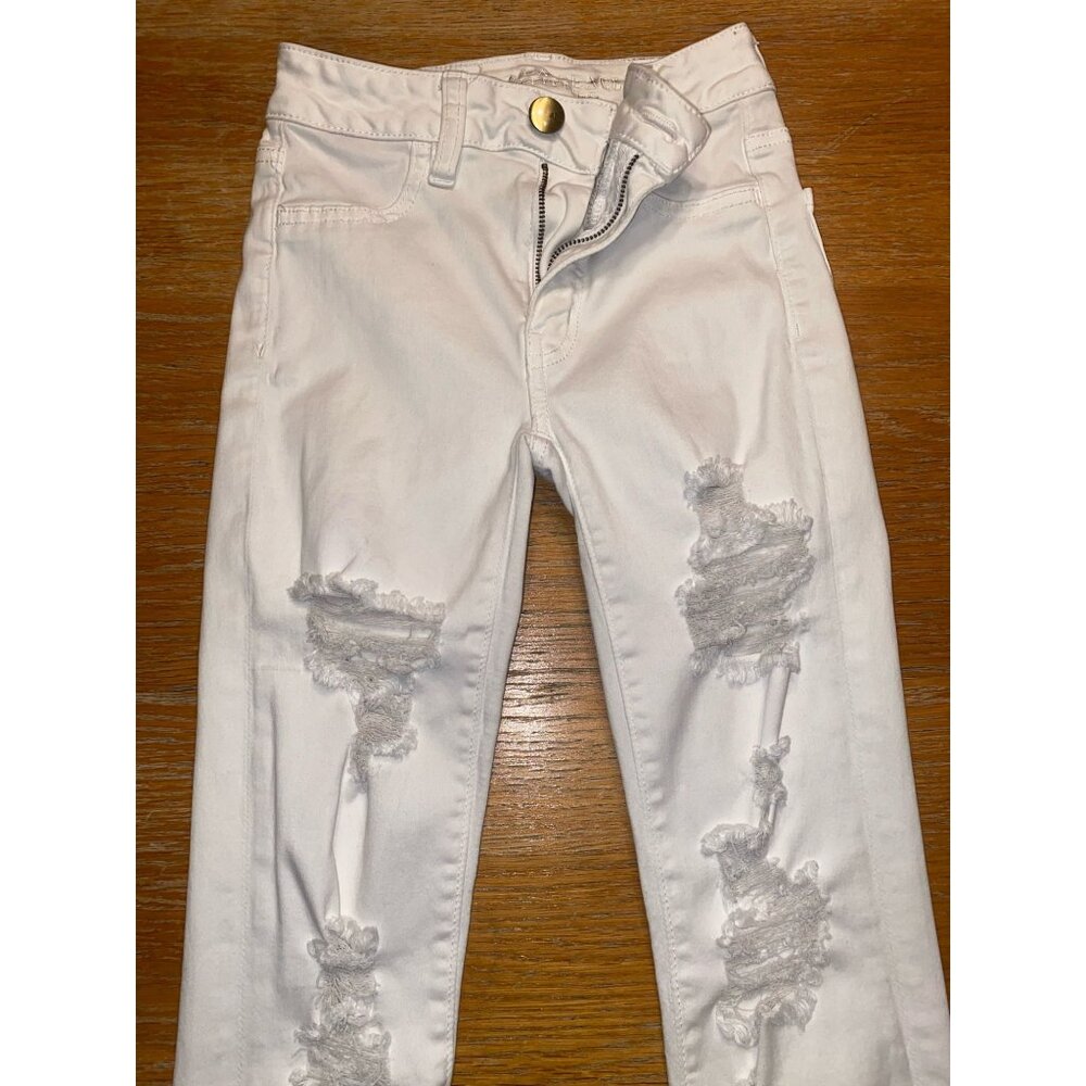American Eagle White Distressed Skinny Jeans With Ripped Knees
